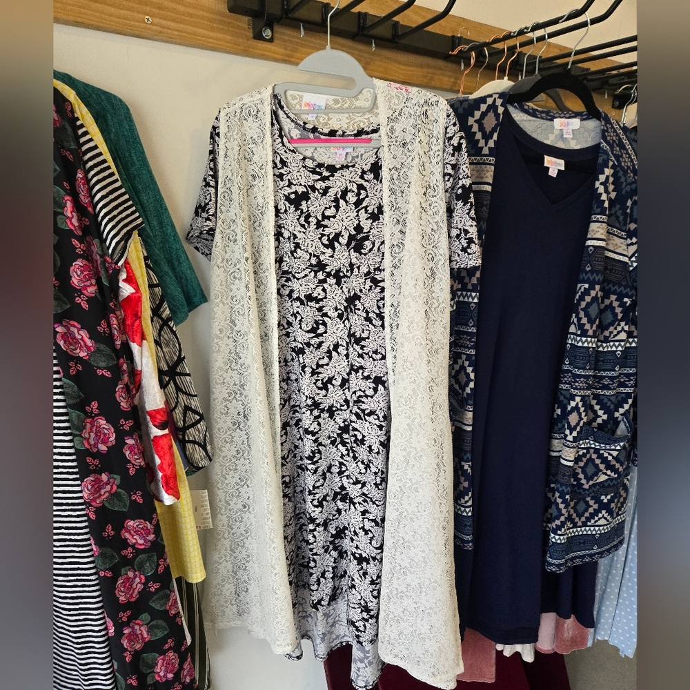 Floral Black and White Dress with Lace Vest.  Lularoe Outfit